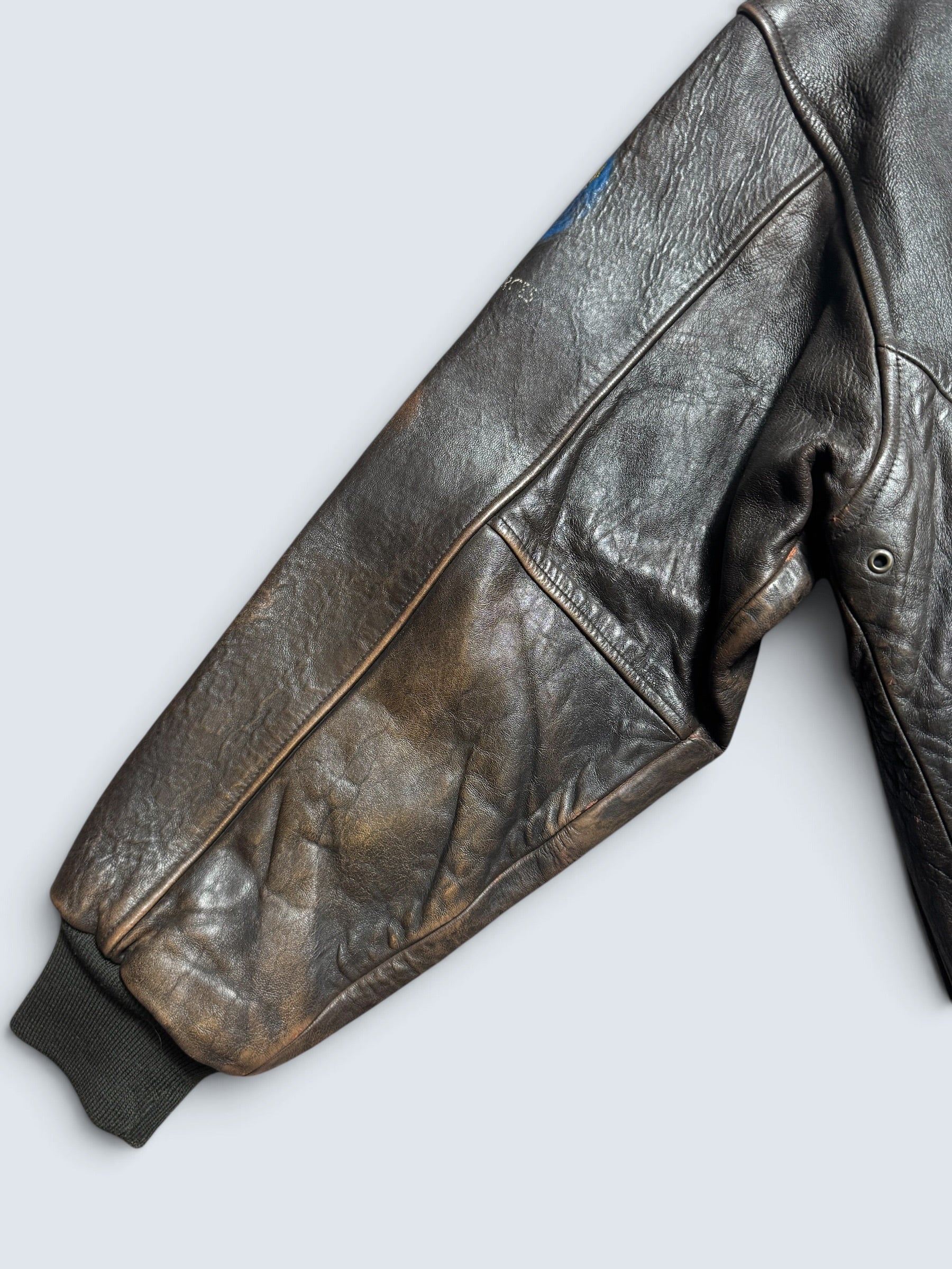Jacket cuir cowhide flight A-2 Avirex usaf Glenn Millers nose art black 1998 - XL