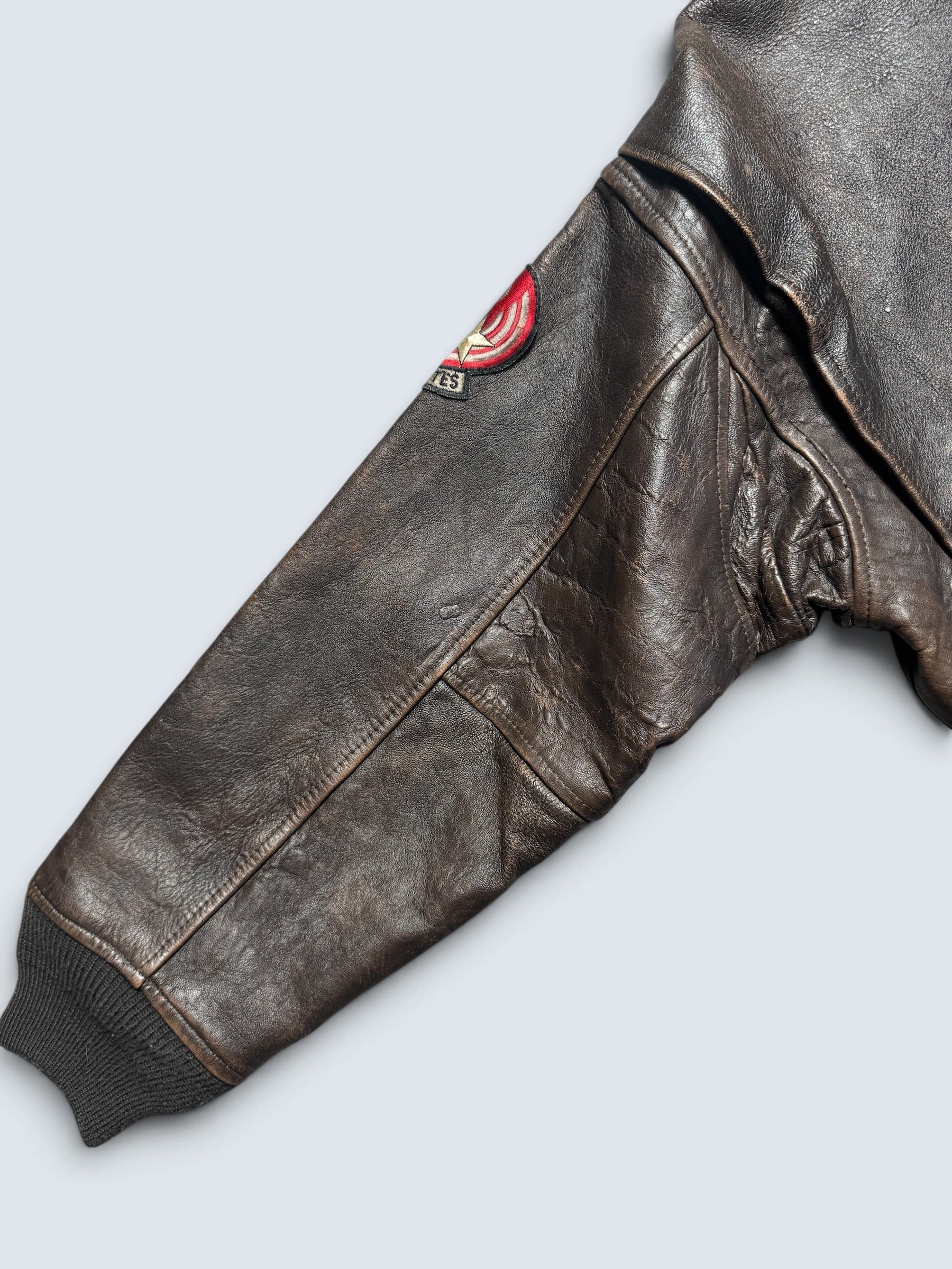 Jacket cuir cowhide flight G-1 Avirex usn full patch Mig-29 brown 1990 - XS/S