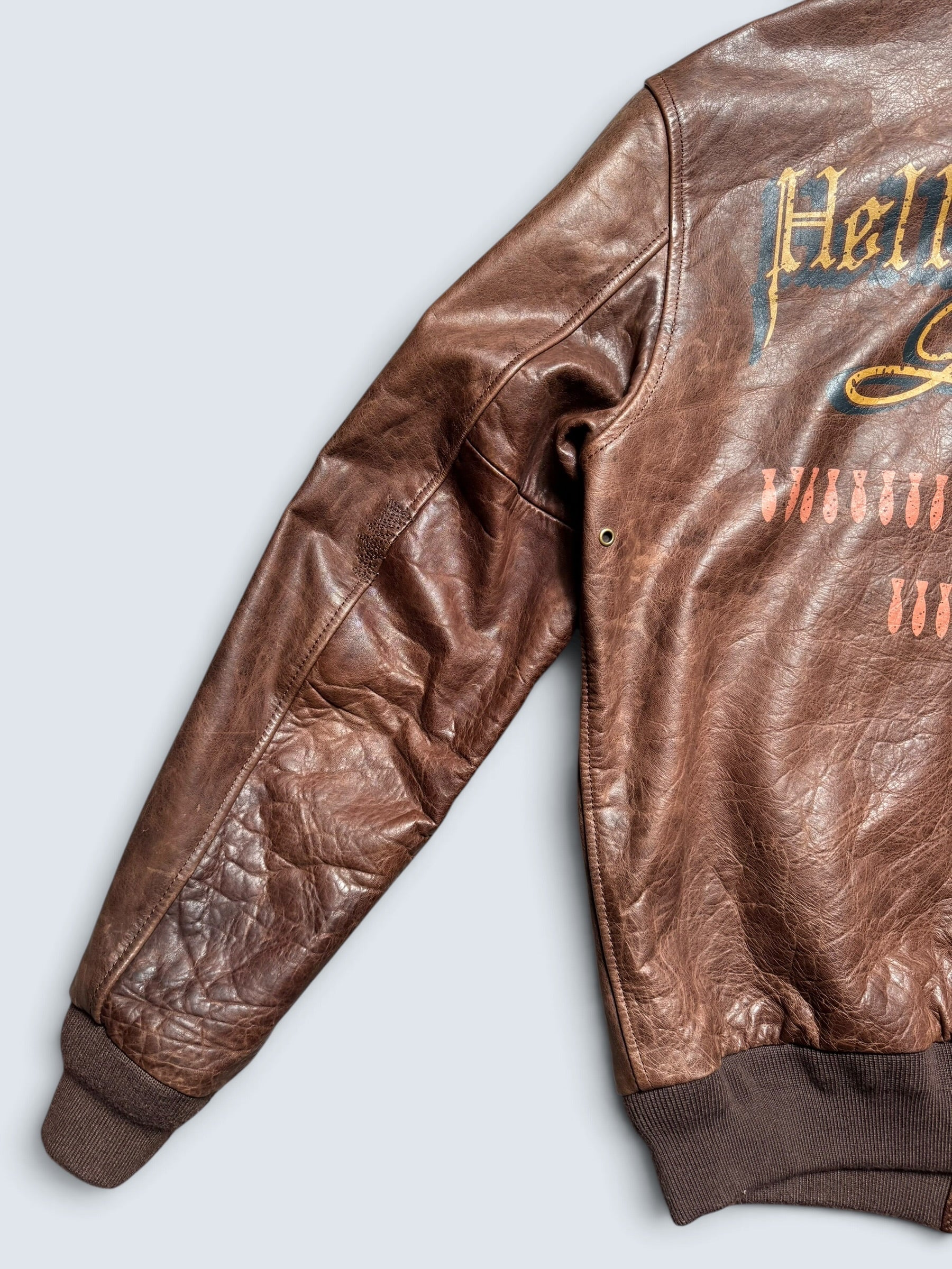 Jacket cuir horsehide flight A-2 Curphey Leather Hell's Angels patch & nose art usaf brown - 36 (S)