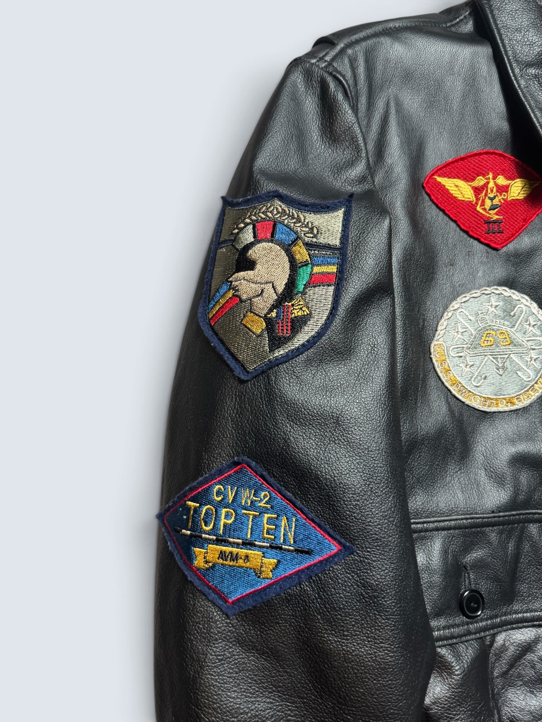 Jacket cuir cowhide flight G-1 Avirex Fly Japan exclusive Top Gun usn full patch black - M/L
