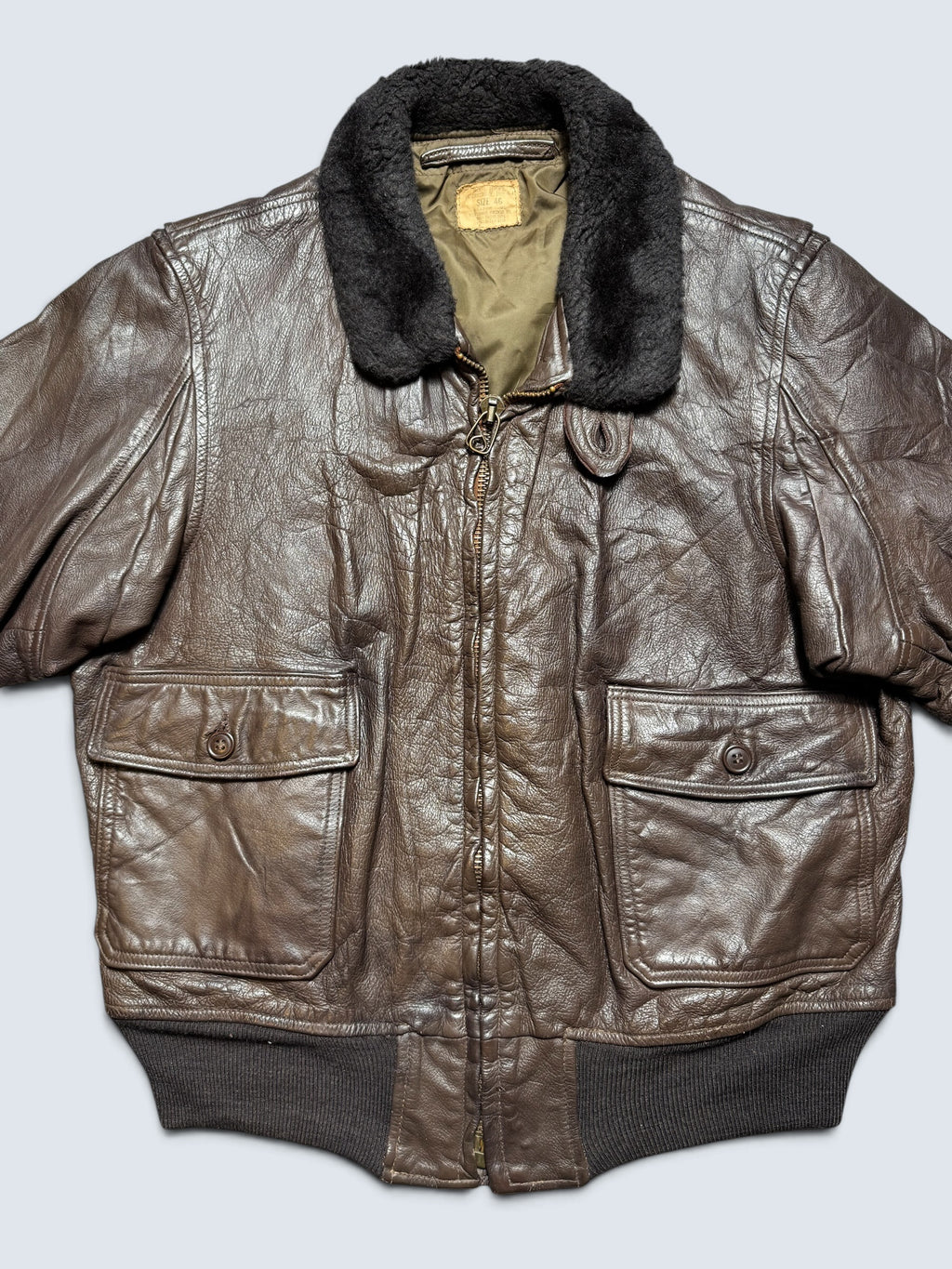 Jacket cuir goatskin flight G-1 original US Navy Ralph Edwards 1977 Cold War Era - 46 (XL)