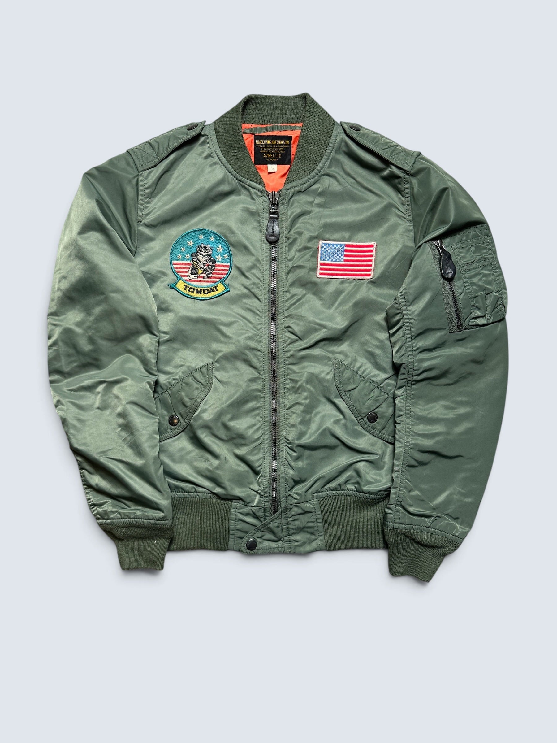 Jacket bomber flight L-2b Avirex ltd top gun usaf full patch kaki vintage 90’s - S/M