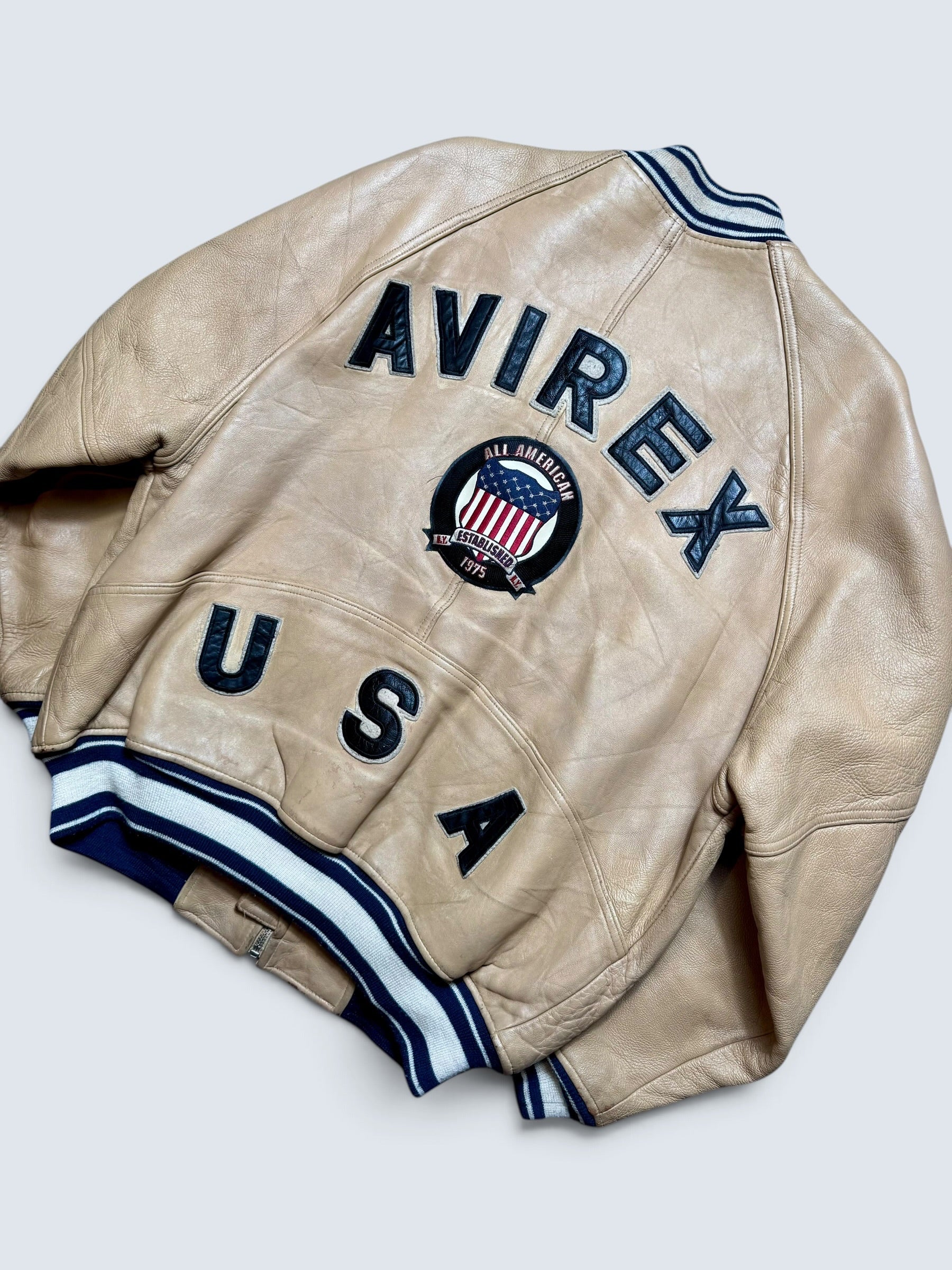 Jacket cuir varsity baseball sport Avirex ltd usa beige vintage 90’s - L