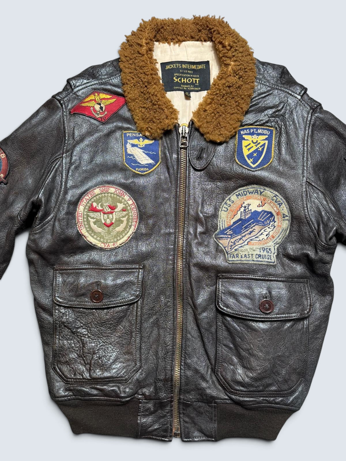 Jacket cuir cowhide flight G-1 Schott NYC Wings Of Gold Top Gun usn full patch black - M