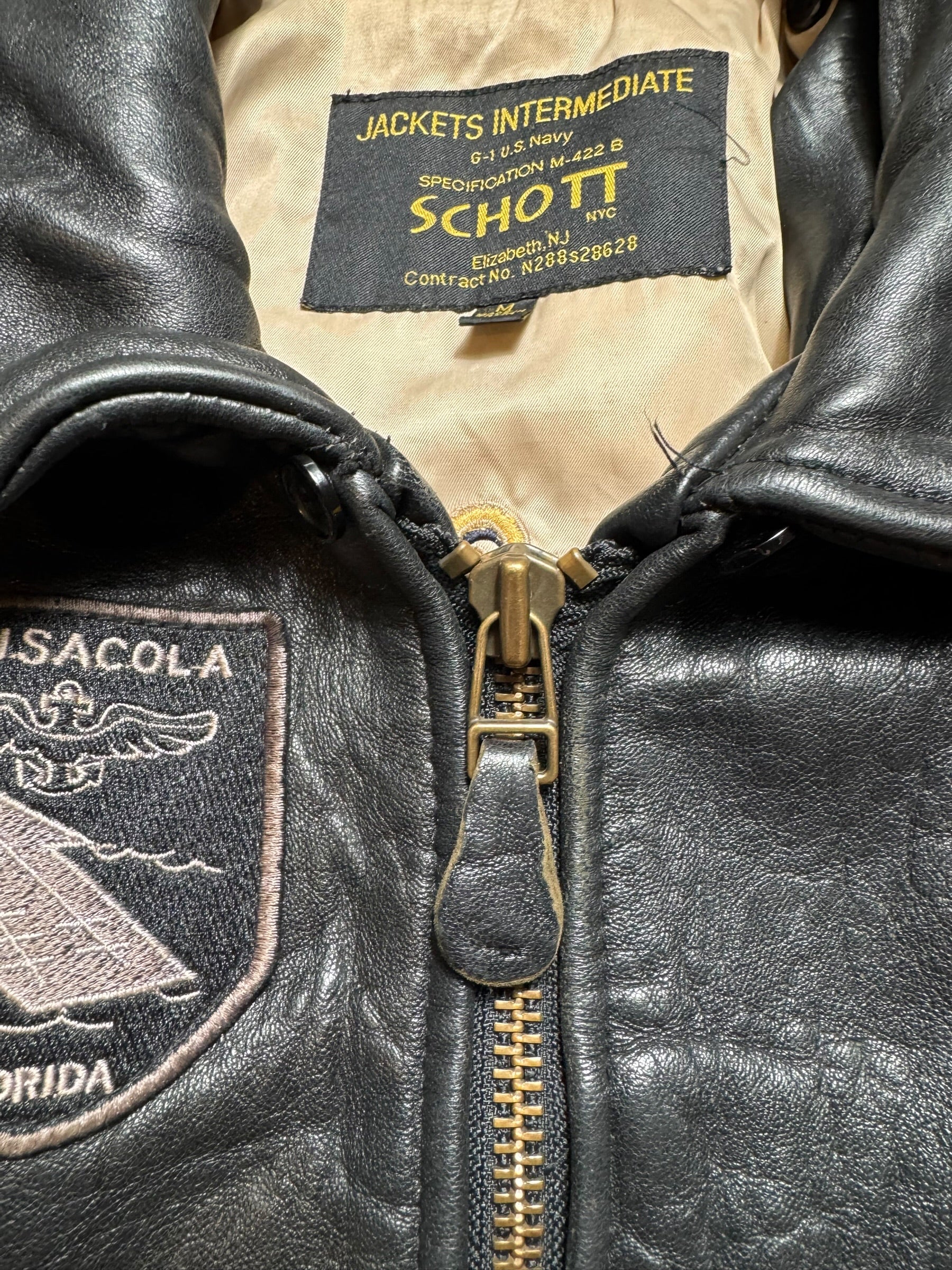 Jacket cuir cowhide flight pilot Schott NYC G-1 usn wings of gold full patch black 00's - M