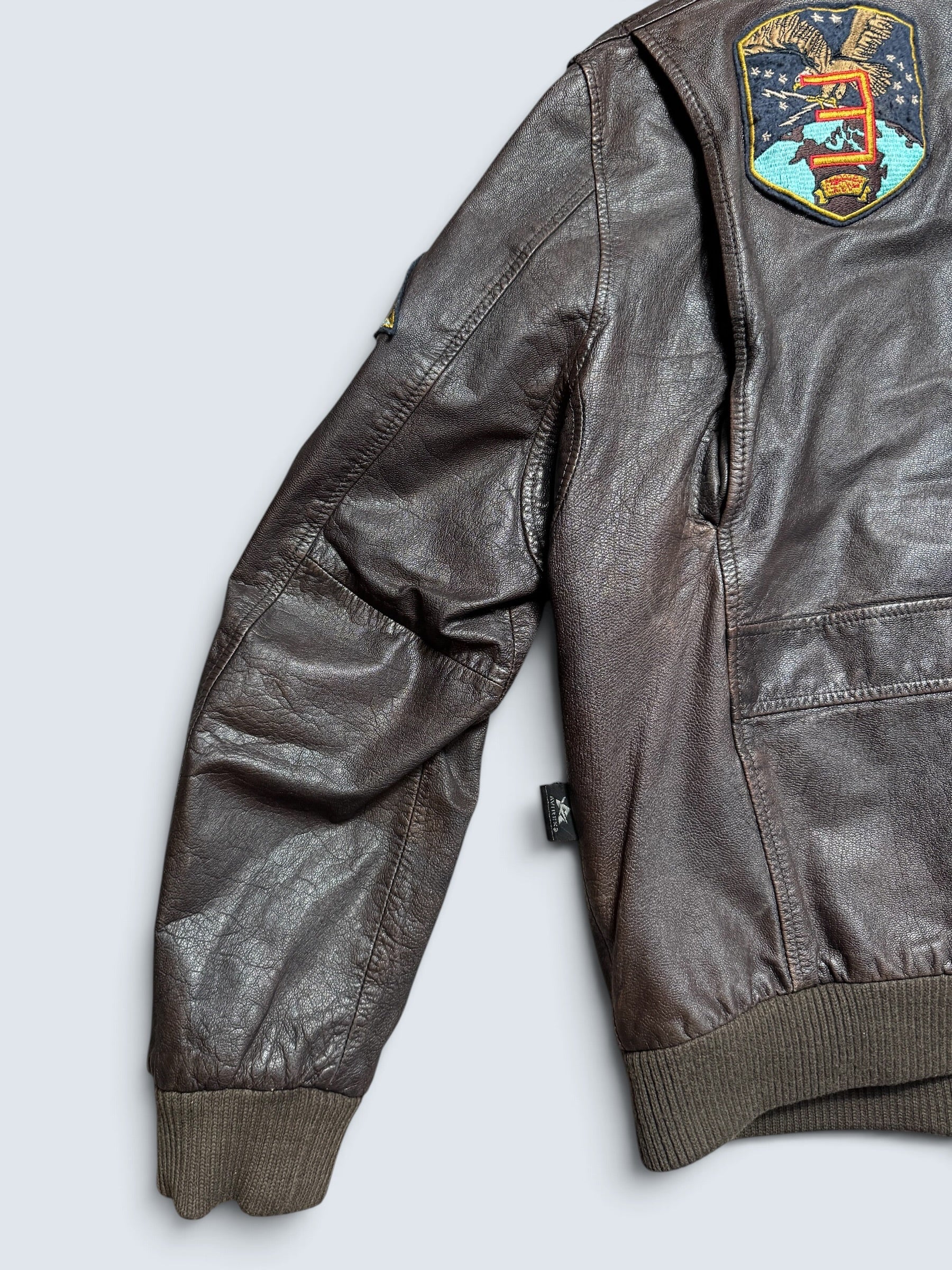Jacket cuir cowhide flight G-1 Avirex LTD Japan exclusive Top Gun usn full patch brown 90’s - S