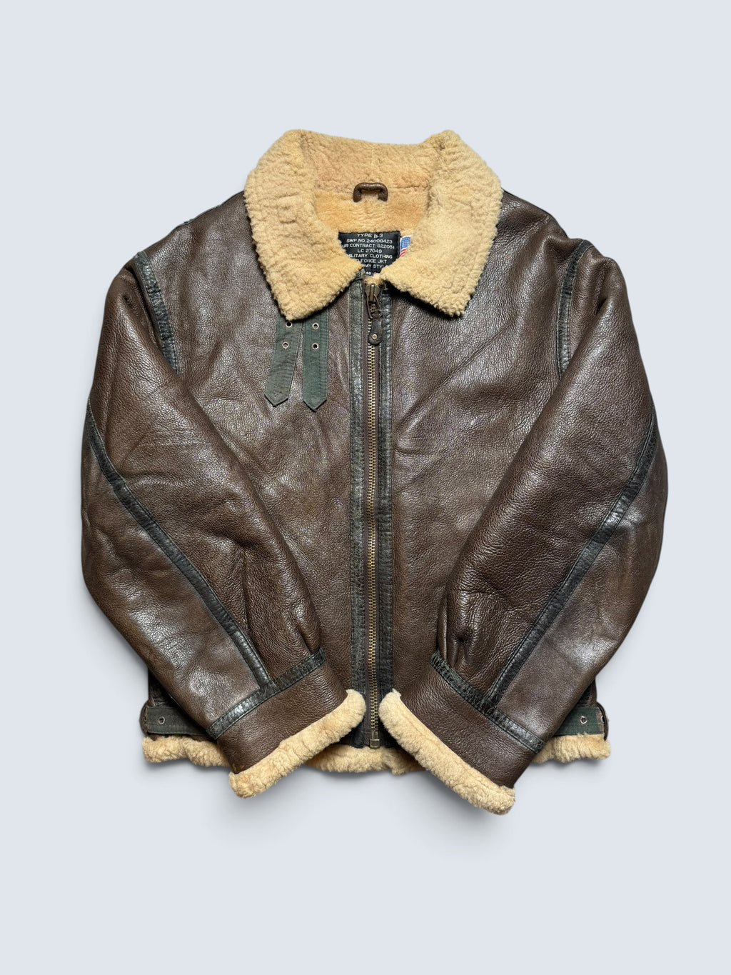 Jacket cuir bomber flight shearling aviator B-3 usaf brown vintage 80’s - L