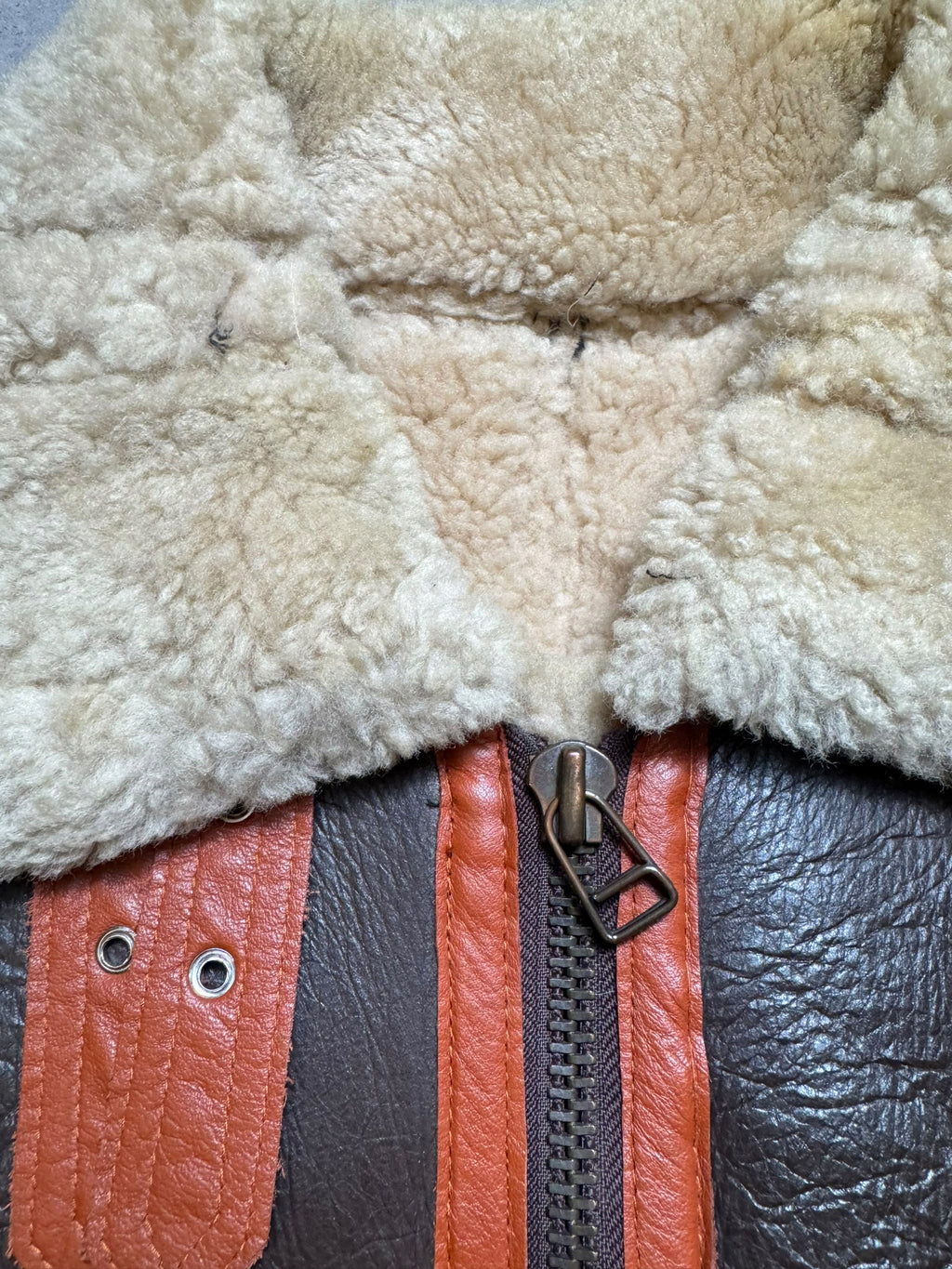 Jacket cuir bomber flight shearling aviator B-3 usaf brown vintage 80’s - XL