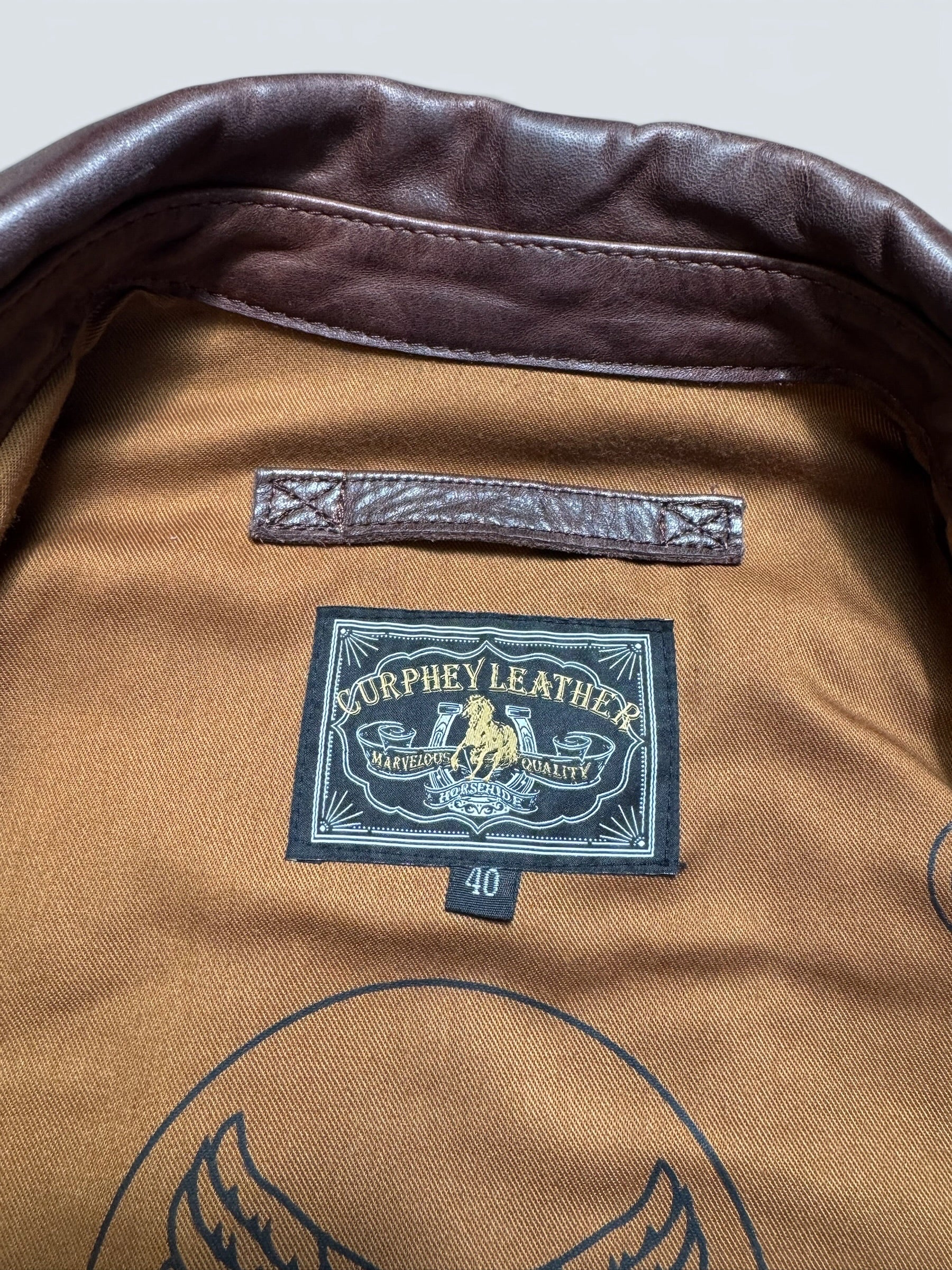 Jacket cuir horsehide flight A-2 Curphey Leather Hell's Angels patch & nose art usaf brown - 40 (M)