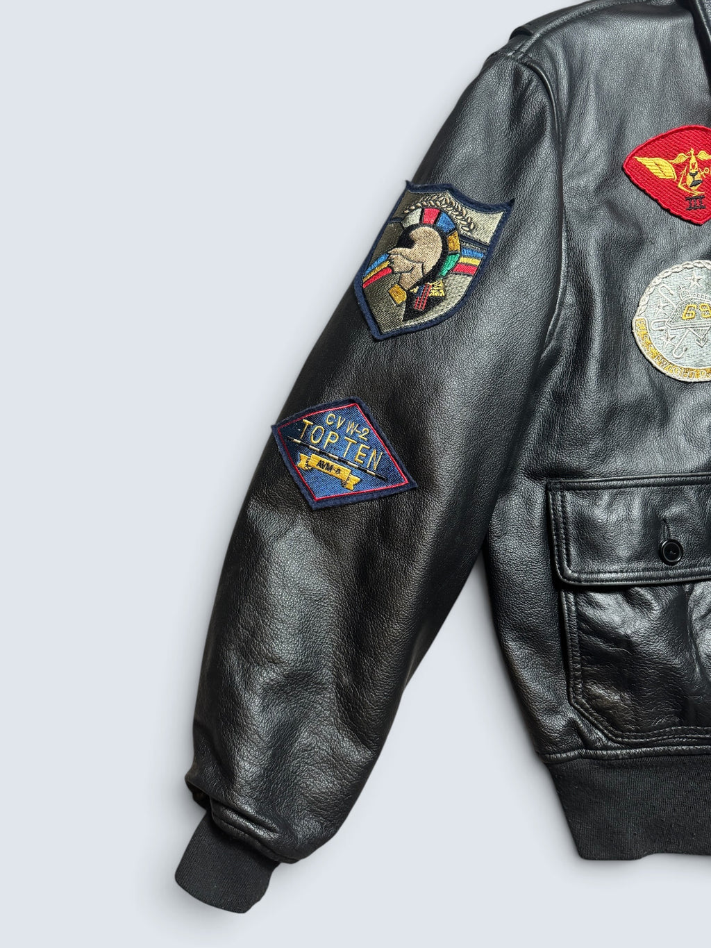 Jacket cuir cowhide flight G-1 Avirex Fly Japan exclusive Top Gun usn full patch black - M/L