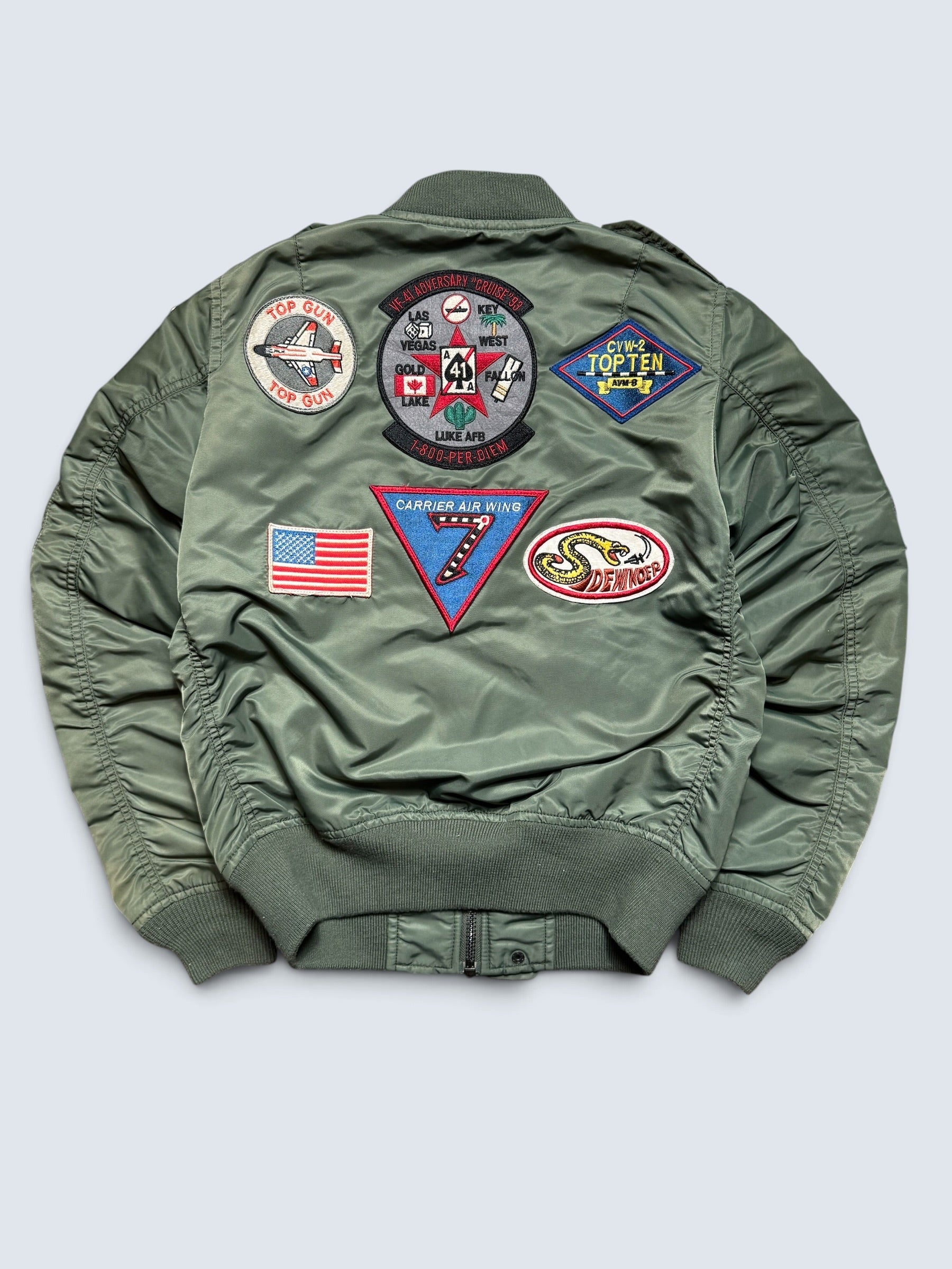 Jacket bomber flight L-2b Avirex ltd top gun usaf full patch kaki vintage 00’s - M