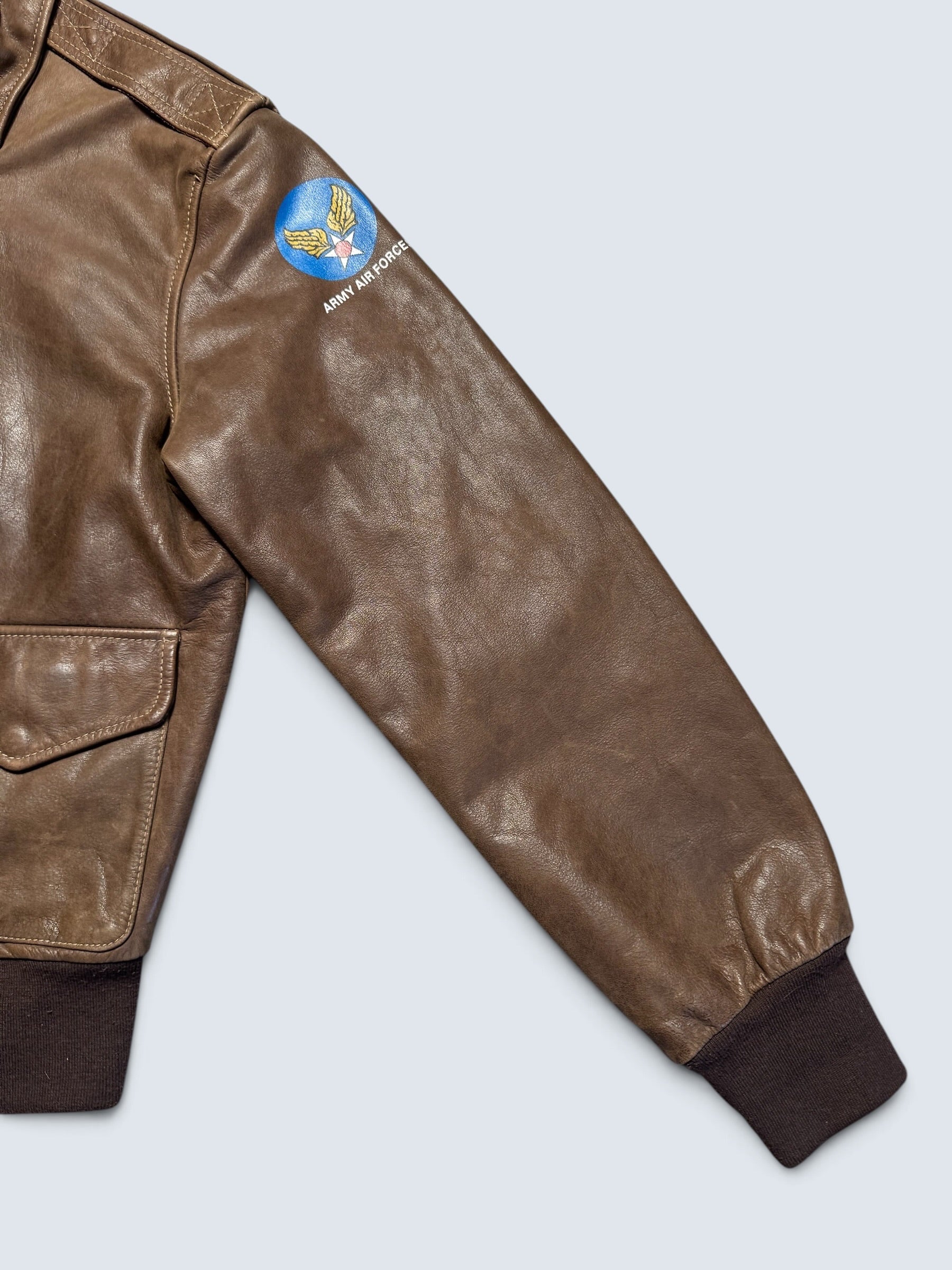 Jacket cuir cowhide flight A-2 Willis & Geiger usa usaf patch brown 90’s - 36 (S/M)
