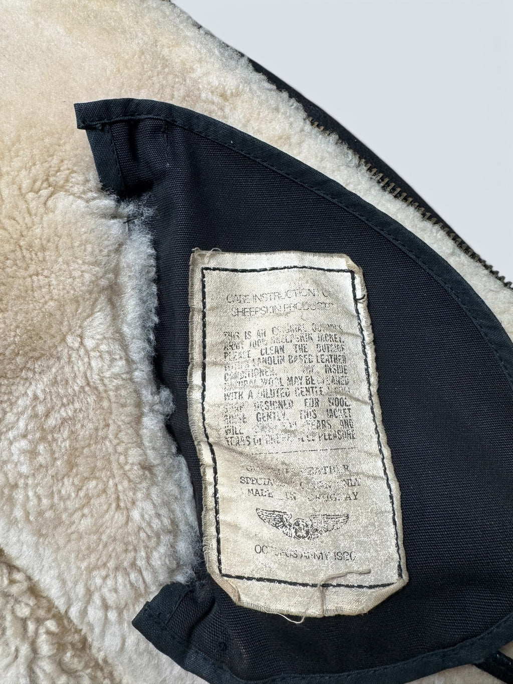 Jacket cuir flight shearling B-3 Octopus Army usaf black vintage 1992 - 38 (S)