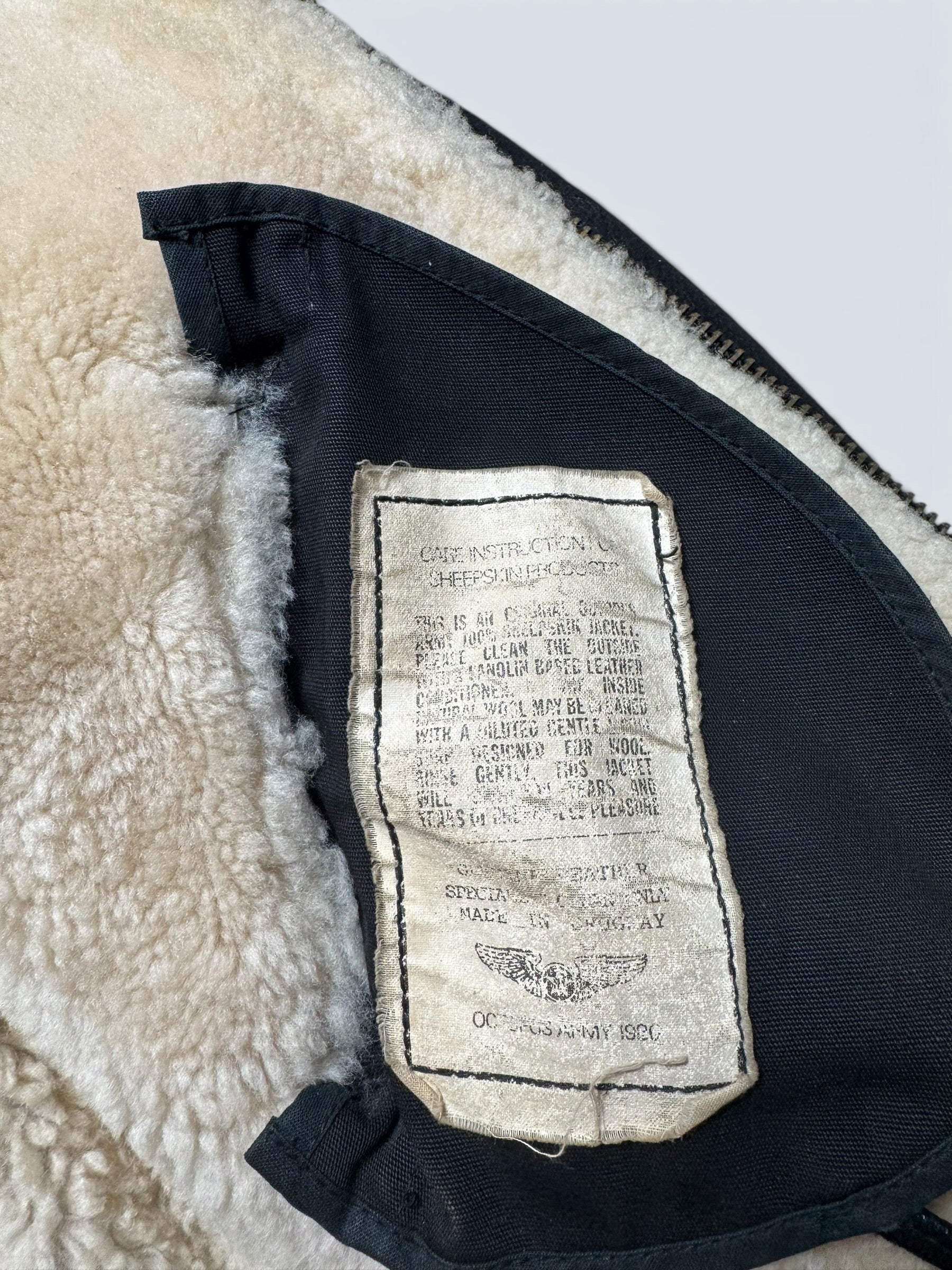 Jacket cuir flight shearling B-3 Octopus Army usaf black vintage 1992 - 38 (S)